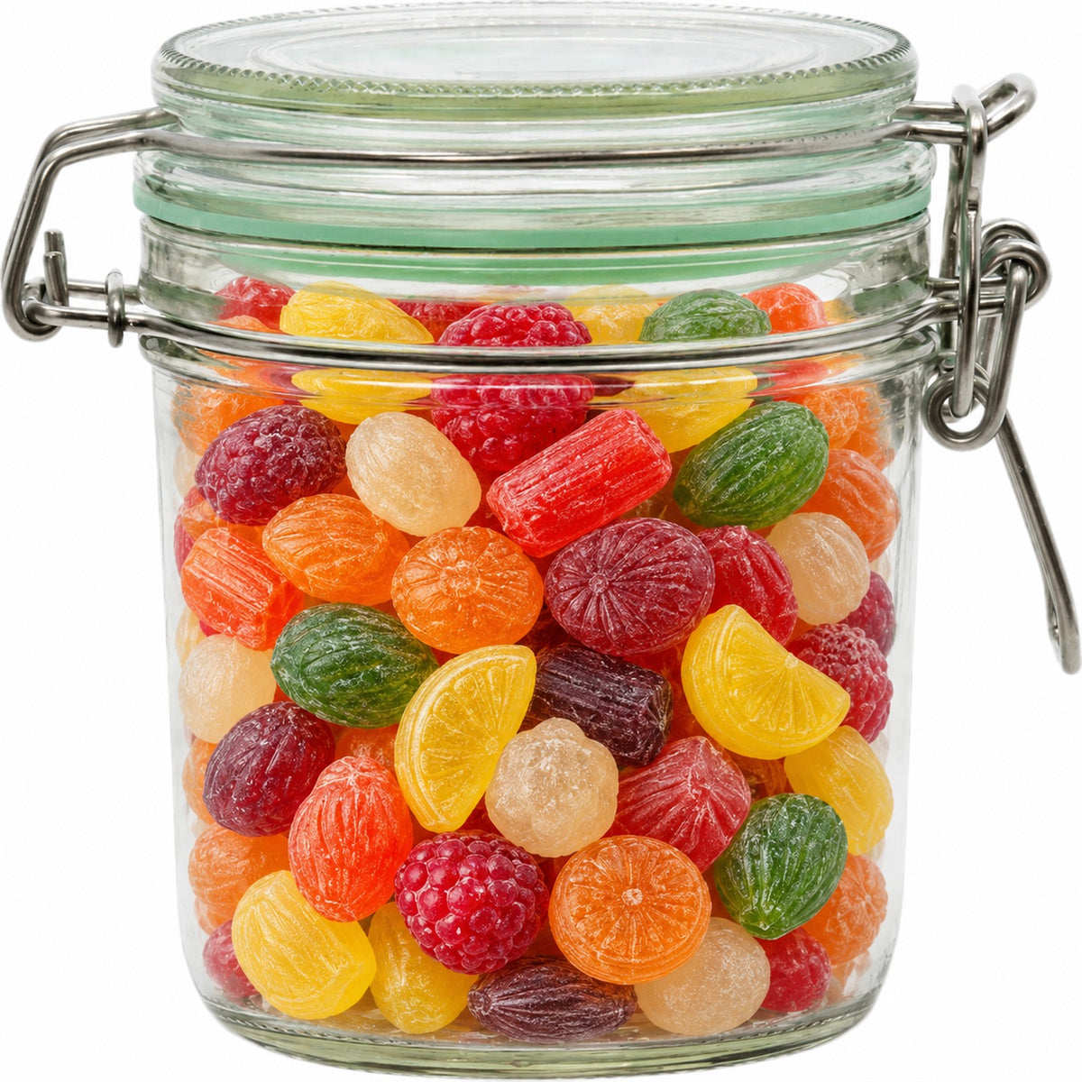 Geredde weckpot van 530 ml, gevuld met ouderwetse zuurtjes (impressie)