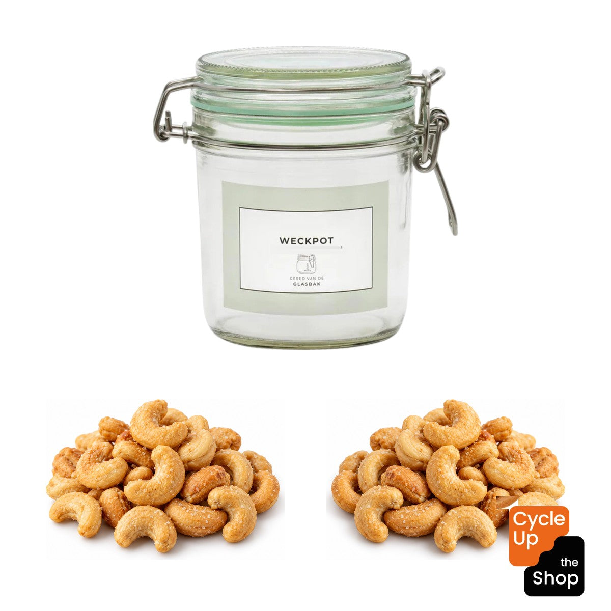 Geredde weckpot van 530 ml met gezouten cashewnoten