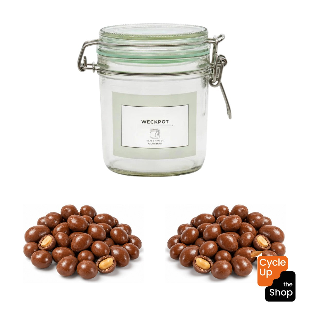 Geredde weckpot van 530 ml met chocoladepinda's