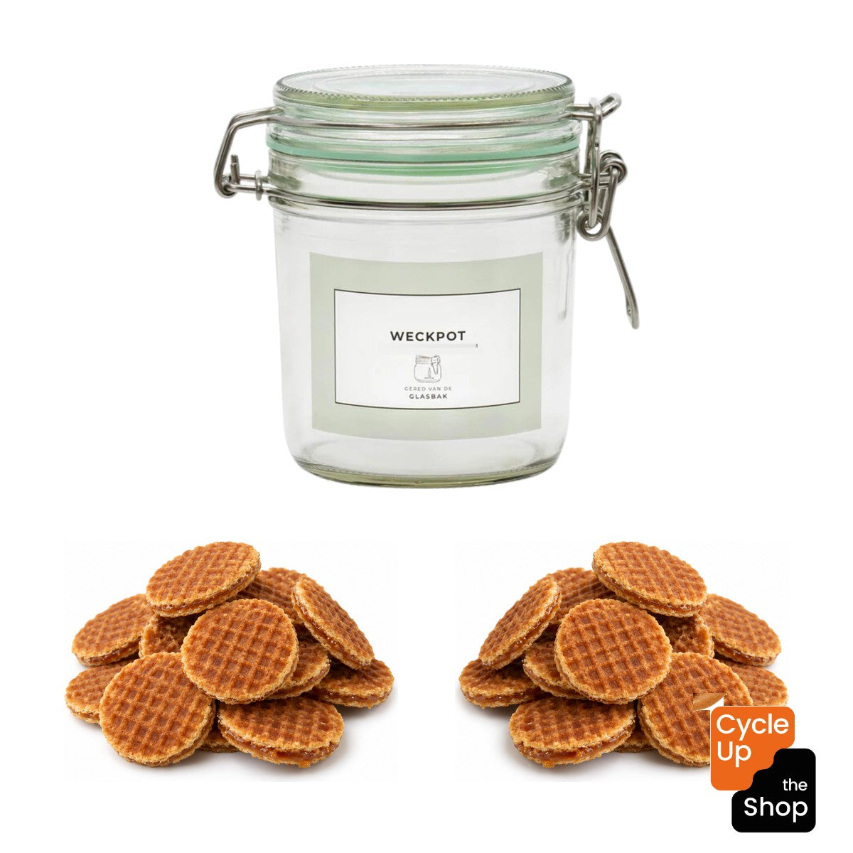 Geredde weckpot van 530 ml met mini stroopwafels