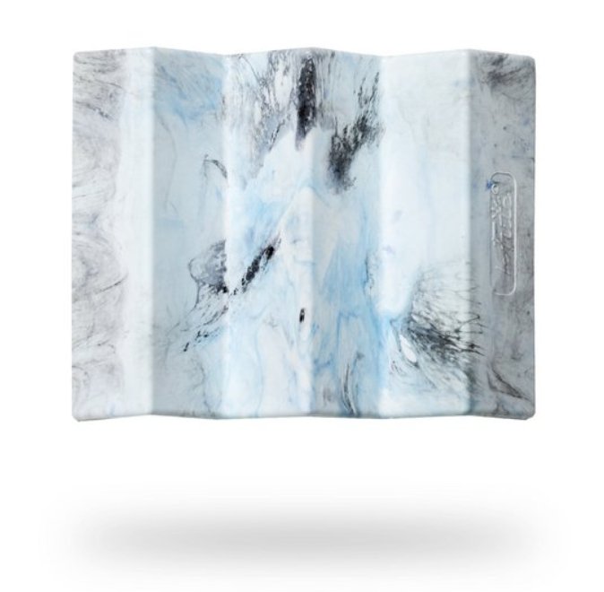 Blauw gemarmerd zeepbakje van gerecycled plastic, van boven